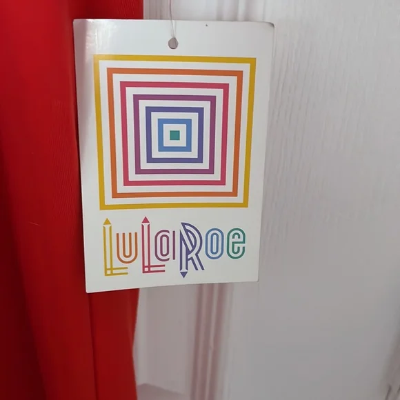 LuLaRoe Red Midi Dress with Lace Sleeves - Picture 6 of 7